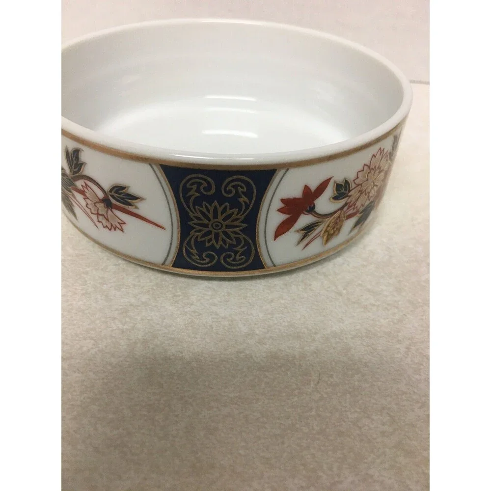 Vintage Oriental Porcelain Trinket Box Gold Rimmed Blue Red Gold Floral Design